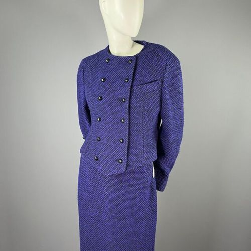 Null BALENCIAGA Paris - Tailleur en laine noir et violet - Taille 42 - Années 80&hellip;