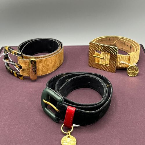 Null YVES SAINT LAURENT - 3 belts including:

-Model in light brown suede leathe&hellip;