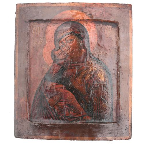Null 橡木板上的俄罗斯天主之母圣像，19世纪。30,5 x 26,5 x 3,5厘米。