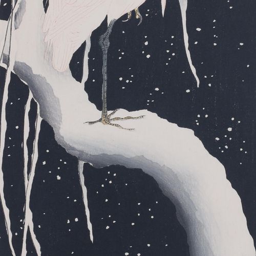 Null 雪中的白鹭。已签名并有艺术家印章。出版商。Watanabe Shozaburo，约1940-1945。侯赛因36,5 x 32,5厘米。