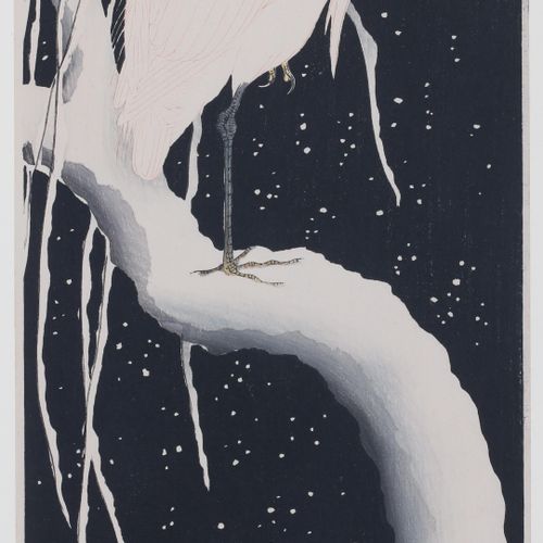 Null Egret in the snow. Signed and with artist's seal. Publisher: Watanabe Shoza&hellip;