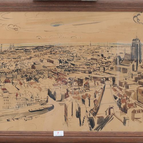 Marius Richters (1878-1955) Panorama de Rotterdam. Signé et daté '39 au dos. Aqu&hellip;