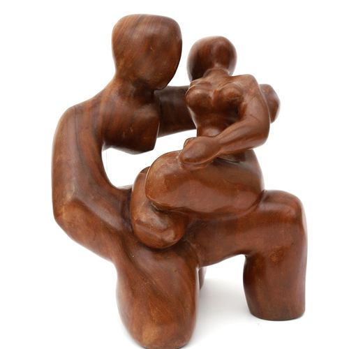 Null A rosewood sculpture of two people carved in modern style. Height: 39 cm.