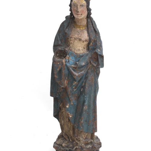 Spaanse school A polychromed wooden sculpture of St. Mary. Painted with yellow a&hellip;