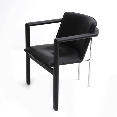 Null An armchair with black leather upholstery and chrome back legs, Leolux. Hig&hellip;