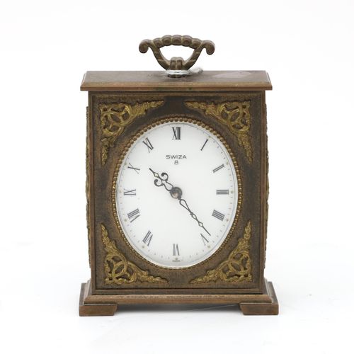 Null Une petite horloge de table en bronze avec fonction réveil, un cadran en ém&hellip;