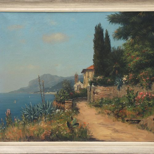 Null Mediterranean seascape, Signed b.R. Oil on canvas, 48 x 59 cm.