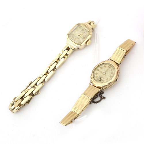 Null Deux montres-bracelets pour dames en or jaune 14 carats (défauts). Poids br&hellip;