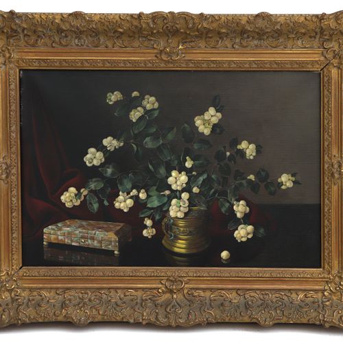 Null Nature morte avec symphorine (Symphoricarpos albus), signée au b.D., huile &hellip;