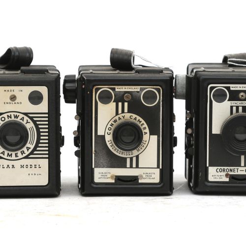 Null (6) Coronet-Box-Kameras - (2) Conway Popular Model, De Luxe Model, (3) Sync&hellip;