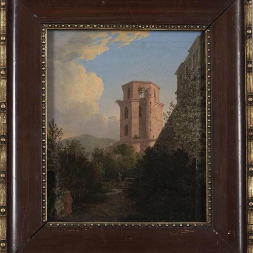 Null 334. H. ZITLER (début XIXe siècle).Tour octogonale à Heidelberg, 1825.Huile&hellip;