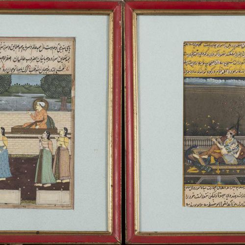 Null 303. Deux peintures indiennes, Inde, XXe siècle.Copies de peintures Moghole&hellip;