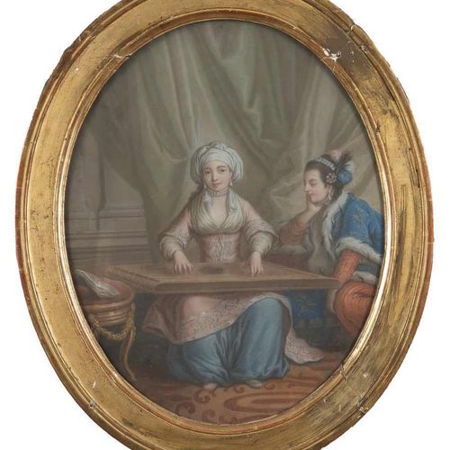 Null 333. École Française, fin XVIIIe siècle.Portraits de musiciennes.Deux paste&hellip;