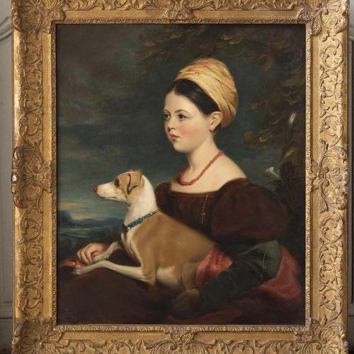 Null 321. Suiveur de Thomas LAWRENCE (1769-1830).Portrait de fillette au lévrier&hellip;