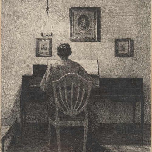 Null 319. Peter Vilhelm ILSTED (1861-1933), d’après Hammershoi.Femme au clavecin&hellip;