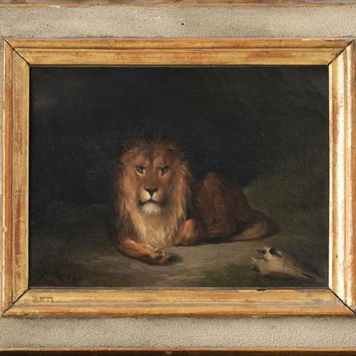 Null 287. G. POWSKI ? (XIXe siècle).Étude de lion.Huile sur toile, signée en bas&hellip;