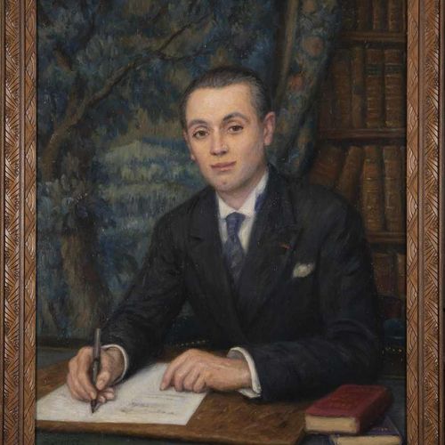 Null 300. Fernande CORMIER (1888-1964).Portrait de jeune homme à son bureau.Huil&hellip;