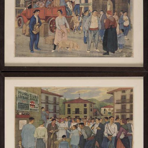 Null 34. José ARRUE Y VALLE (1885-1977), d’après.Scènes de marché à Bilbao.Réuni&hellip;