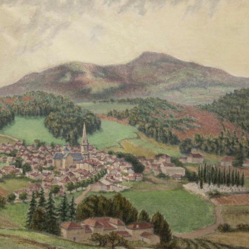 Null 69. Charles LACOSTE (1870-1959).Village dans la vallée.Huile sur toile, sig&hellip;