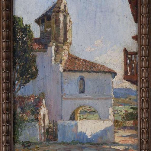 Null 12. Louis FLOUTIER (1882-1936). Place de l’église à Bidart.Huile sur toile,&hellip;