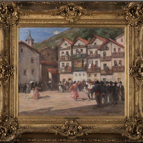 Null 16. Gustave Henri COLIN (1828-1910). Fandango sur une place.Huile sur toile&hellip;