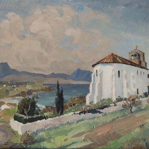 Null 82. Philippe VEYRIN (1900-1962). Église de Bidart.Huile sur isorel, signée &hellip;