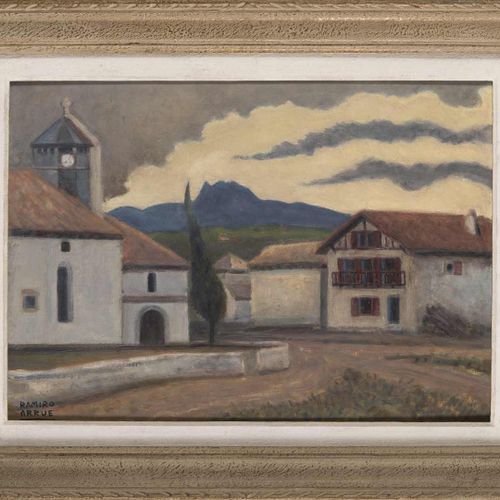 Null 5. Ramiro ARRUE (1892-1971). Église en pays basque.Huile sur panneau, signé&hellip;