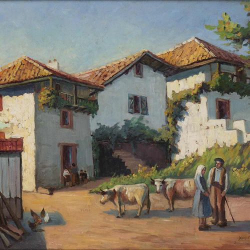 Null 23. Yvon MASSÉ (1892-1957).Village de Bonloc, Pays basque.Huile sur panneau&hellip;