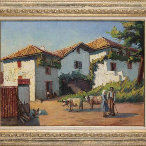 Null 23. Yvon MASSÉ (1892-1957).Village de Bonloc, Pays basque.Huile sur panneau&hellip;