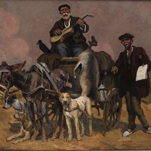 Null 79. René Maxime CHOQUET (1872-1958). Les saltimbanques, Pays basque.Huile s&hellip;