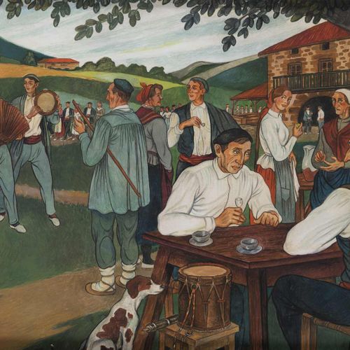 Null 31. José ARRUE Y VALLE (1885-1977). Fête villageoise.Gouache signée en bas &hellip;