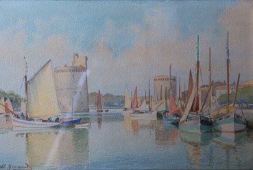 Adolphe GRIMAULT (Niort, 1874-1953). Port de La Rochelle. Aquarelle, signée en b&hellip;