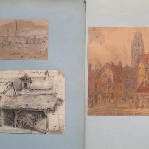 Null Lot de deux dessins, Frédéric LEGRIP (1817-1871),

-"Vue de la place de la &hellip;