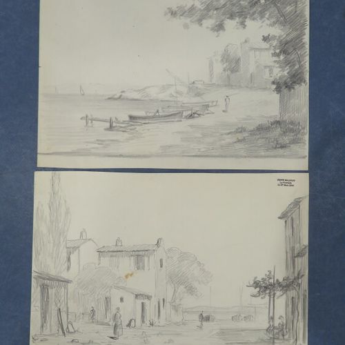 Null Henry MALFROY(1895-1944) "Etudes de port en Méditerranée" deux fusains 21 x&hellip;