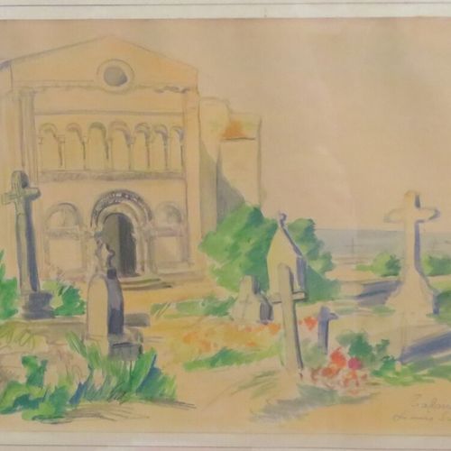 Null Louis SUIRE (1899-1987) " Vue de Sainte Radegonde et du cimetière à Talmont&hellip;