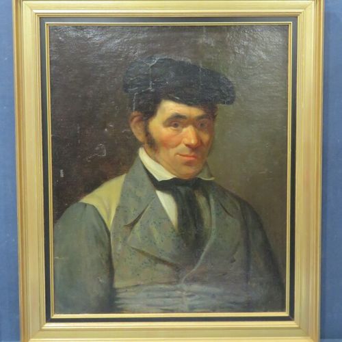 Null Ecole XIXè "Portrait d'homme à la casquette" huile sur toile 59 x 48 cm (re&hellip;
