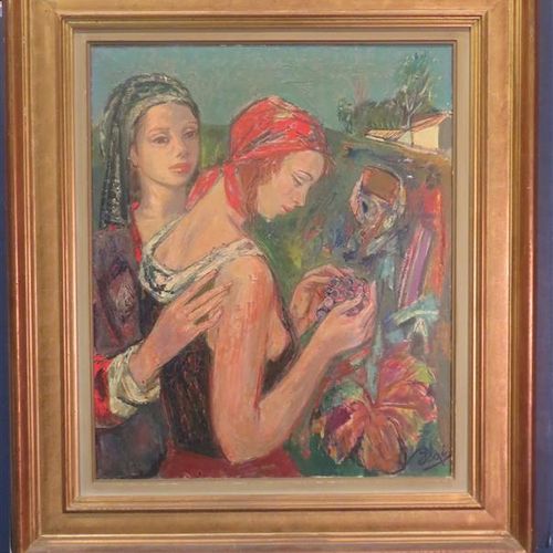 Null Paul BRAIG (1906-1972) "Jeunes vendangeuses" huile sur toile signée en bas &hellip;