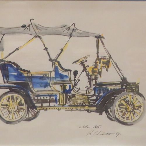 Null 8 aquarelles représentant des voitures comprenant: "Columbia 1907", "Emile &hellip;