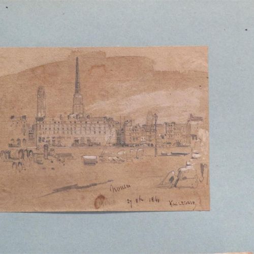 Null Lot de deux dessins, Frédéric LEGRIP (1817-1871),

-"Vue de la place de la &hellip;