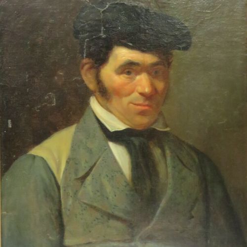 Null Ecole XIXè "Portrait d'homme à la casquette" huile sur toile 59 x 48 cm (re&hellip;