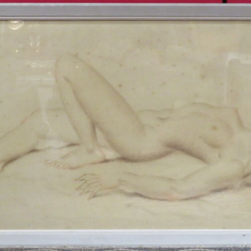 Null Vladimir ROZMAINSKI (1885-1943) "Femme nue allongée" craie grasse signée en&hellip;