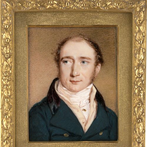 Chalon, Alfred Edward Miniature portrait of William Besley Dunsford in dark blue&hellip;