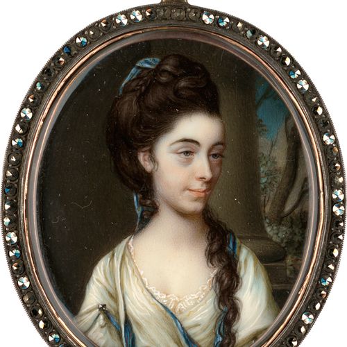 Scouler, James Miniature portrait of a young woman with a blue ribbon in her lon&hellip;