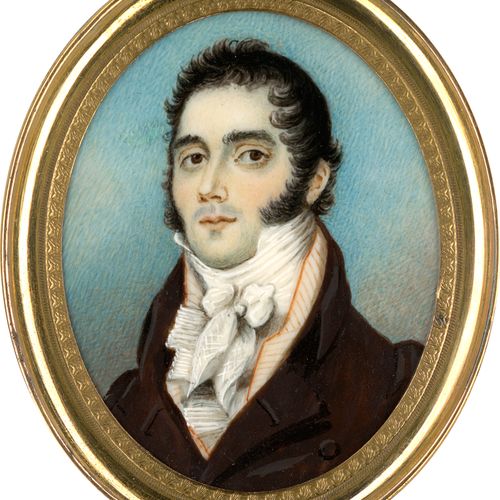 BRITISCH c. 1810/1815. Retrato en miniatura de un joven con bigotes tupidos y pe&hellip;