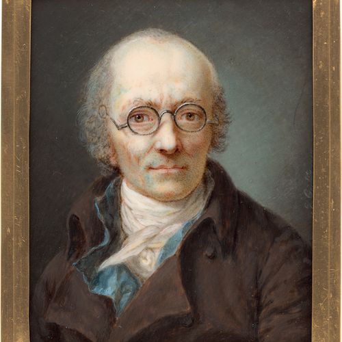 Görbitz, Johan 画家安东-格拉夫的微型画像，戴着圆框眼镜，身穿棕色夹克，浅蓝色马甲，脖子上打着白色的结带。


签名和日期 "J: Görbitz&hellip;