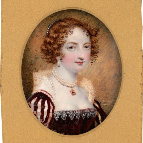 Stump, Samuel John Portrait miniature d'une jeune femme richement parée de perle&hellip;