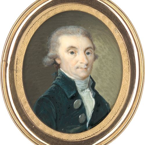 Französisch vers 1775. Portrait miniature d'un homme avec une perruque poudrée, &hellip;
