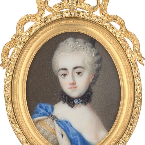 Polnisch Retrato en miniatura de una joven noble con perlas y pluma de garza neg&hellip;