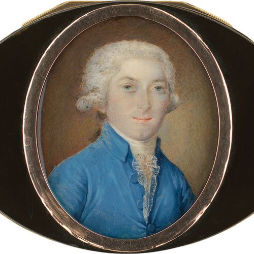 Französisch vers 1785/1790. Miniature Portrait d'un jeune homme avec une perruqu&hellip;