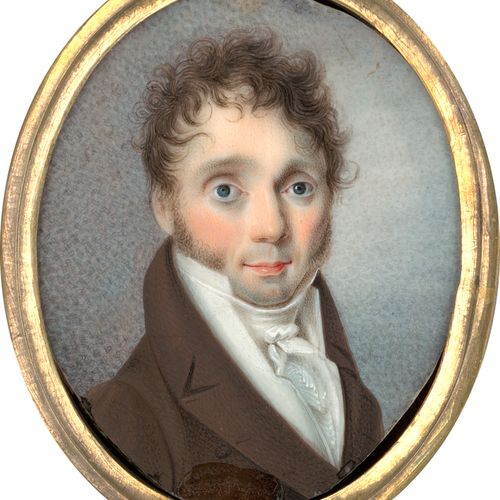 Deutsch c. 1810/1815. Miniature portrait of a young man with windblown hairdo an&hellip;